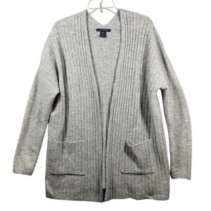 Tahari - Cardigan Open Front‎ Ribbed Knit Sweater Pockets - Gray Womens Large